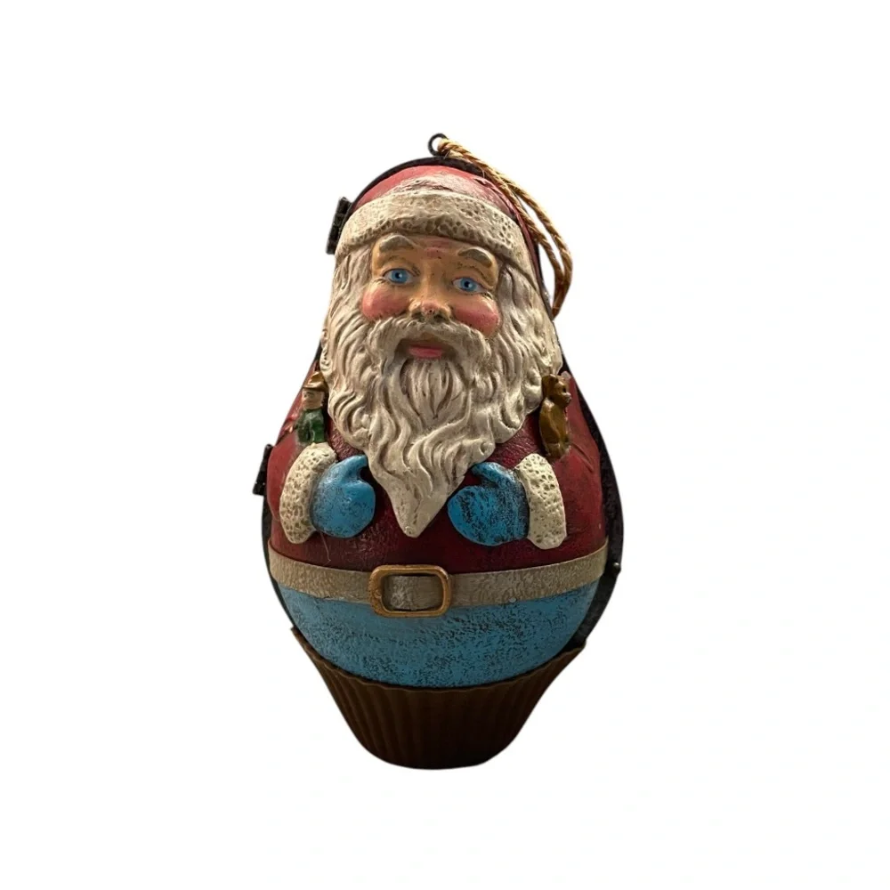 One of a kind Vintage‎ Rolly Poly Metal hinged Santa Ornament